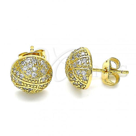 Oro Laminado Stud Earring, Gold Filled Style with White Micro Pave, Polished, Golden Finish, 02.342.0129