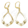 Oro Laminado Dangle Earring, Gold Filled Style Teardrop Design, with White Crystal, Polished, Golden Finish, 89.003