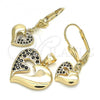 Oro Laminado Earring and Pendant Adult Set, Gold Filled Style Heart Design, with White Cubic Zirconia, Polished, Golden Finish, 10.156.0222