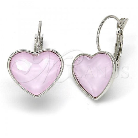 Rhodium Plated Leverback Earring, Heart Design, with Rose Water Opal Swarovski Crystals, Polished, Rhodium Finish, 02.239.0013.6