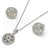 Sterling Silver Earring and Pendant Adult Set, Flower Design, with White Micro Pave and White Cubic Zirconia, Polished, Rhodium Finish, 10.174.0239