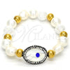 Stainless Steel Fancy Bracelet, with Ivory Pearl and Light Brown Crystal, Polished, Golden Finish, 03.229.0005.07