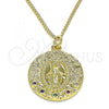 Oro Laminado Pendant Necklace, Gold Filled Style Virgen Maria Design, with Multicolor Micro Pave, Polished, Golden Finish, 04.341.0046.20