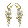 Oro Laminado Long Earring, Gold Filled Style Flower and Leaf Design, with White Cubic Zirconia, Polished, Golden Finish, 02.210.0833