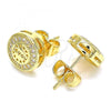 Oro Laminado Stud Earring, Gold Filled Style Heart Design, with White Micro Pave, Polished, Golden Finish, 02.156.0482