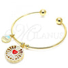 Oro Laminado Individual Bangle, Gold Filled Style Heart and Dolphin Design, with White Cubic Zirconia, Red Enamel Finish, Golden Finish, 07.106.0001 (02 MM Thickness, One size fits all)