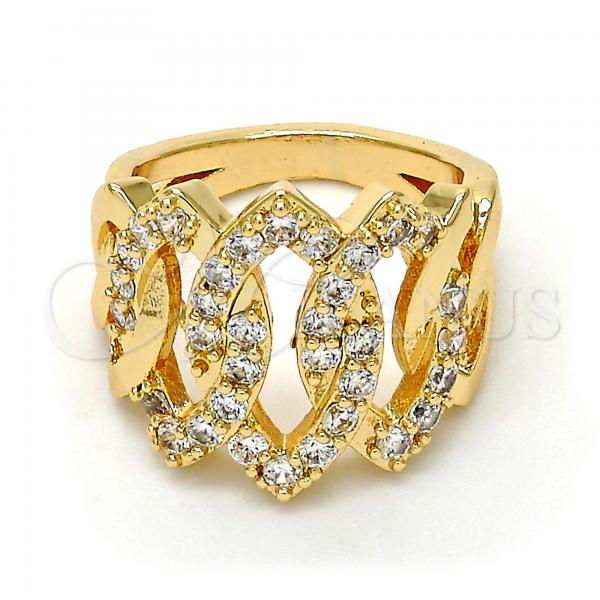 Oro Laminado Multi Stone Ring, Gold Filled Style with White Cubic Zirconia, Polished, Golden Finish, 01.210.0052.09 (Size 9)