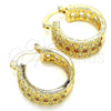 Oro Laminado Small Hoop, Gold Filled Style with Garnet and White Cubic Zirconia, Polished, Golden Finish, 02.210.0288.1.20