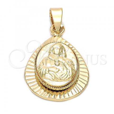 Oro Laminado Religious Pendant, Gold Filled Style Sagrado Corazon de Maria Design, Diamond Cutting Finish, Golden Finish, 5.199.011