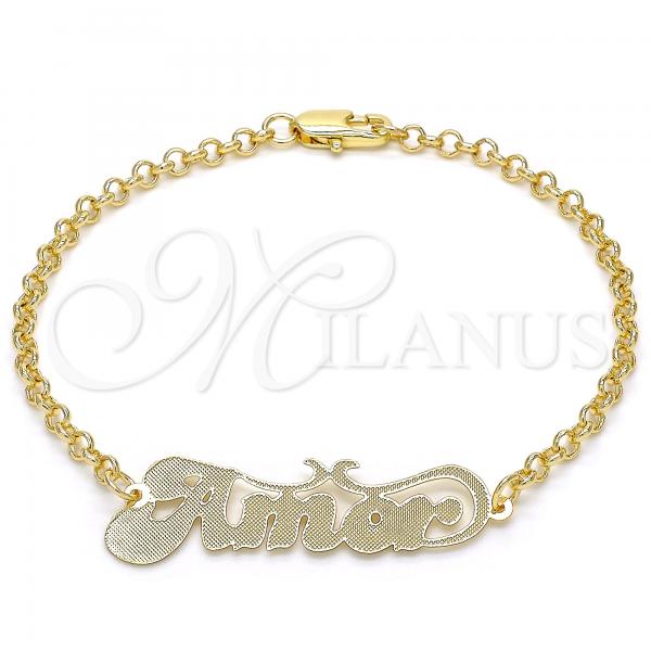 Oro Laminado Fancy Bracelet, Gold Filled Style Nameplate Design, Polished, Golden Finish, 03.63.1983.08