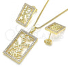 Oro Laminado Earring and Pendant Adult Set, Gold Filled Style Leaf Design, with White Cubic Zirconia, Polished, Golden Finish, 10.233.0039