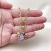 Oro Laminado Fancy Necklace, Gold Filled Style and Airplane with White Micro Pave, Purple Enamel Finish, Golden Finish, 04.341.0242.20