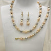 Oro Laminado Necklace, Bracelet and Earring, Gold Filled Style Ball Design, Matte Finish, Tricolor, 06.170.0004