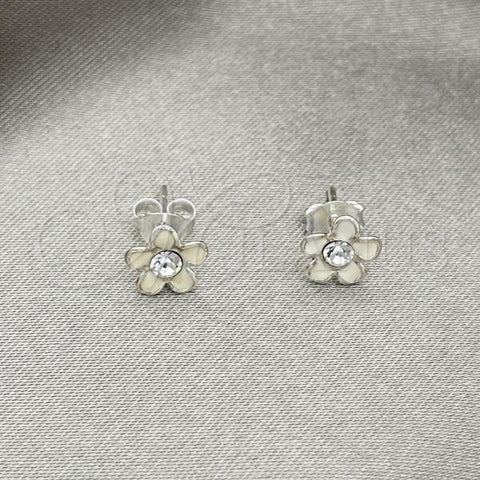 Sterling Silver Stud Earring, Flower Design, White Enamel Finish, Silver Finish, 02.406.0005.03
