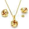 Oro Laminado Earring and Pendant Adult Set, Gold Filled Style Love Knot Design, Polished, Golden Finish, 10.63.0515