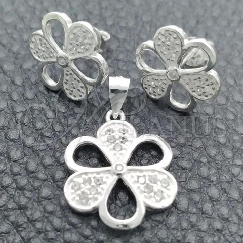 Sterling Silver Earring and Pendant Adult Set, Flower Design, Polished, Silver Finish, 10.398.0012