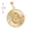 Oro Laminado Religious Pendant, Gold Filled Style Sagrado Corazon de Jesus Design, Diamond Cutting Finish, Tricolor, 5.196.012