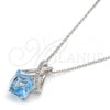 Rhodium Plated Pendant Necklace, Rolo Design, with Aquamarine Swarovski Crystals and White Micro Pave, Polished, Rhodium Finish, 04.239.0023.16