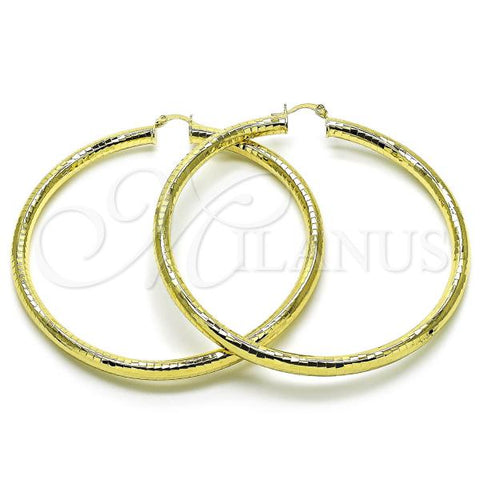 Oro Laminado Extra Large Hoop, Gold Filled Style Hollow Design, Diamond Cutting Finish, Golden Finish, 02.213.0755.80