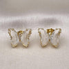 Oro Laminado Stud Earring, Gold Filled Style Butterfly Design, with Light Silk Crystal and White Micro Pave, Polished, Golden Finish, 02.341.0055.7