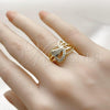 Oro Laminado Multi Stone Ring, Gold Filled Style Heart Design, with White Cubic Zirconia, Polished, Golden Finish, 01.310.0046
