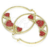 Oro Laminado Large Hoop, Gold Filled Style Heart Design, with Garnet Crystal, Diamond Cutting Finish, Golden Finish, 02.380.0002.1.50
