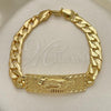 Oro Laminado Fancy Bracelet, Gold Filled Style Guadalupe and Pave Cuban Design, Polished, Golden Finish, 03.380.0115.09