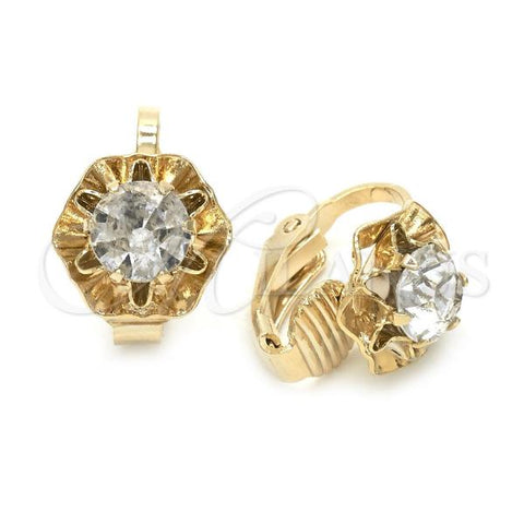 Oro Laminado Leverback Earring, Gold Filled Style Flower Design, with White Cubic Zirconia, Polished, Golden Finish, 02.09.0148