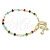 Oro Laminado Bracelet Rosary, Gold Filled Style Guadalupe and Crucifix Design, with Multicolor Azavache, Polished, Golden Finish, 09.63.0103.1.08