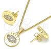 Oro Laminado Earring and Pendant Adult Set, Gold Filled Style with White Micro Pave, Polished, Golden Finish, 10.156.0249