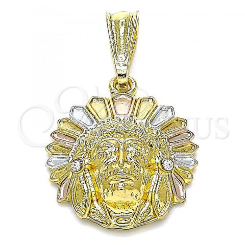 Oro Laminado Religious Pendant, Gold Filled Style with White Crystal, Polished, Tricolor, 05.351.0199.1