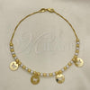 Oro Laminado Fancy Anklet, Gold Filled Style Butterfly and Ball Design, with Ivory Pearl, Polished, Golden Finish, 03.32.0631.10