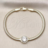 Oro Laminado Fancy Bracelet, Gold Filled Style Rat Tail and Cluster Design, with White Cubic Zirconia and White Micro Pave, Polished, Golden Finish, 03.213.0368.07