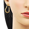 Oro Laminado Stud Earring, Gold Filled Style Heart Design, Diamond Cutting Finish, Golden Finish, 02.195.0175
