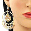 Oro Laminado Long Earring, Gold Filled Style Teardrop and Butterfly Design, with White Crystal, Polished, Tricolor, 02.331.0034