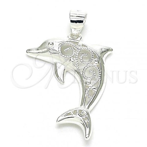 Sterling Silver Fancy Pendant, Dolphin Design, Polished,, 05.398.0049