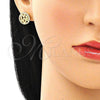 Oro Laminado Earring and Pendant Adult Set, Gold Filled Style Love Design, with White Micro Pave, Polished, Golden Finish, 10.156.0357