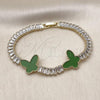 Oro Laminado Fancy Bracelet, Gold Filled Style Butterfly and Baguette Design, with Light Green Mother of Pearl and White Cubic Zirconia, Polished, Golden Finish, 03.284.0051.2.07