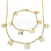 Oro Laminado Necklace and Bracelet, Gold Filled Style Butterfly Design, Polished, Golden Finish, 06.63.0201