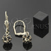 Oro Laminado Dangle Earring, Gold Filled Style Ball Design, with Black Cubic Zirconia, Polished, Golden Finish, 5.120.023
