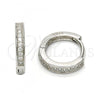 Sterling Silver Huggie Hoop, with White Micro Pave, Polished, Rhodium Finish, 02.175.0075.15