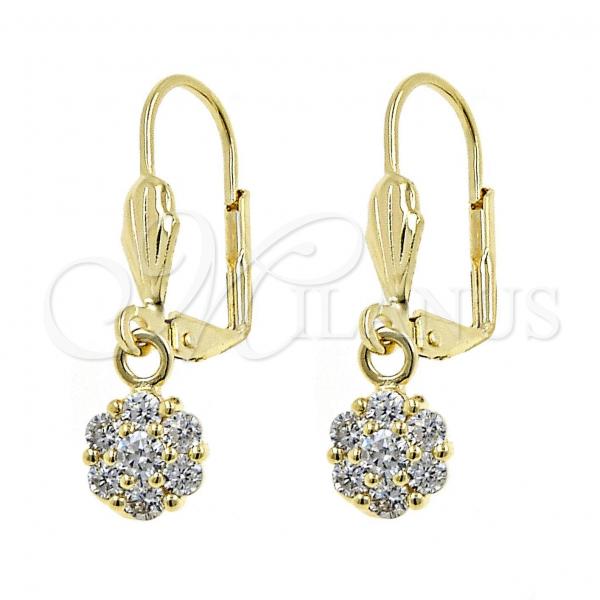 Oro Laminado Dangle Earring, Gold Filled Style Flower Design, with White Cubic Zirconia, Polished, Golden Finish, 02.63.2432