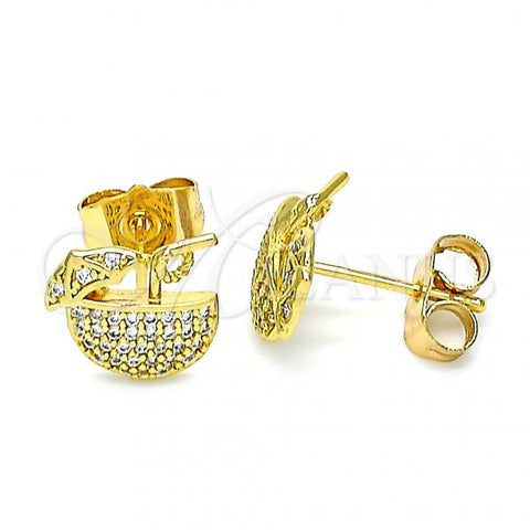 Oro Laminado Stud Earring, Gold Filled Style with White Micro Pave, Polished, Golden Finish, 02.310.0032