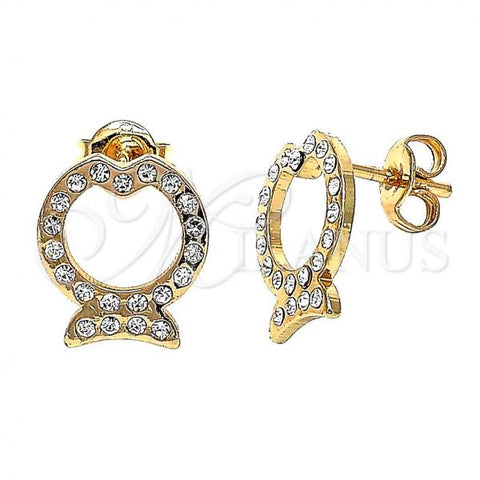 Oro Laminado Stud Earring, Gold Filled Style with White Crystal, Polished, Golden Finish, 02.59.0099