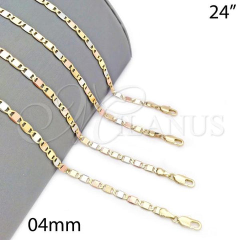Oro Laminado Basic Necklace, Gold Filled Style Mariner Design, Diamond Cutting Finish, Tricolor, 04.65.0209.24
