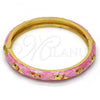 Oro Laminado Individual Bangle, Gold Filled Style Elephant and Flower Design, Pink Enamel Finish, Golden Finish, 07.246.0010.5.04 (08 MM Thickness, Size 5 - 2.50 Diameter)