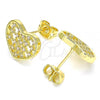 Oro Laminado Stud Earring, Gold Filled Style Heart Design, with White Micro Pave, Polished, Golden Finish, 02.156.0476