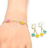 Oro Laminado Earring and Pendant Children Set, Gold Filled Style Heart Design, with White Crystal, Multicolor Enamel Finish, Golden Finish, 06.60.0003.4