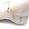 Oro Laminado Charm Anklet , Gold Filled Style Teardrop and Rattle Charm Design, with White Crystal, Polished, Golden Finish, 03.213.0112.10