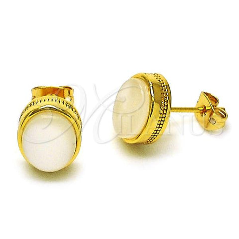 Oro Laminado Stud Earring, Gold Filled Style Ball Design, with White Opal, Polished, Golden Finish, 02.342.0312